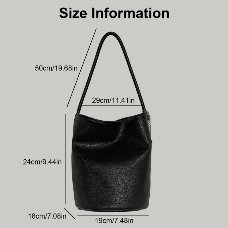 Women Bucket Bag PU Leather Shoulder Bag Trend Handbag Korean Styles Armpit Bag