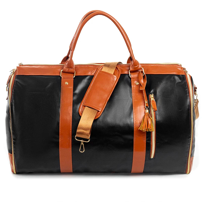 New Design Leather 2 in 1 Convertible Folding Shoes Compartment Luggage Duffle Garment Duffel Bag