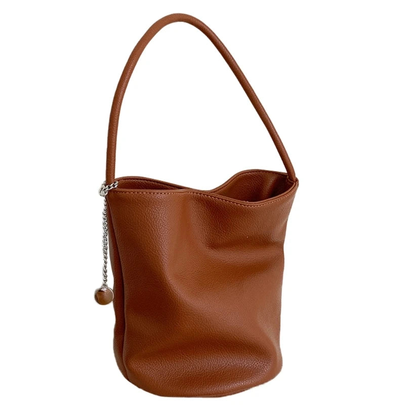 Women Bucket Bag PU Leather Shoulder Bag Trend Handbag Korean Styles Armpit Bag