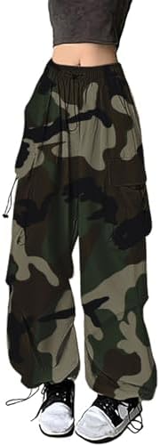 Camouflage High Waist Wide Leg Bike-Ride Summer Choice Womens Cargo Pants