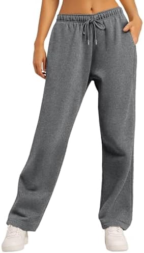 Gumipy Womens Wide-Leg Slim Fit Fleece Joggers With Pockets Drawstring