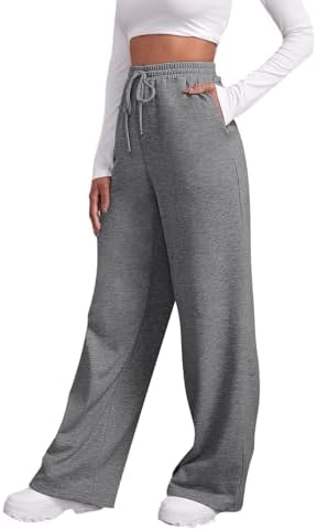 Gumipy Womens Wide-Leg Slim Fit Fleece Joggers With Pockets Drawstring