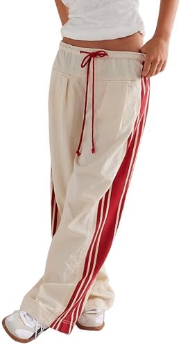 MISSACTIVER Womens Side Striped Wide Leg High Rise Sweatpants