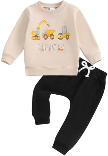 Pudcocos Excavator Construction Toddler Set Stretchy Pullover and collusion Joggers