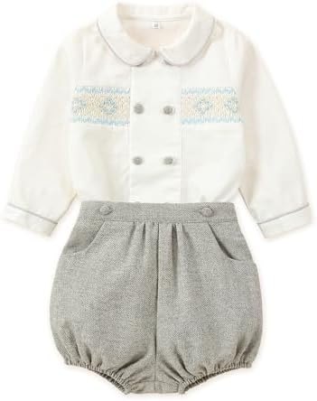 Twoflower Toddler Boy Smocked Outfit - Unique Fall Long Sleeve Shirts for Boys