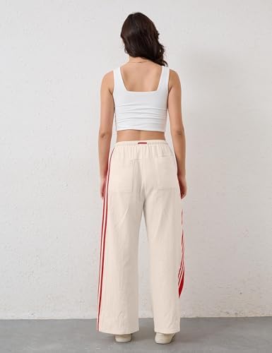 MISSACTIVER Womens Side Striped Wide Leg High Rise Sweatpants