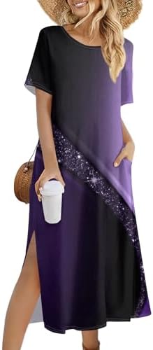Womens Summer Maxi Tshirt Dress with Slit Hem and Floral Print 1