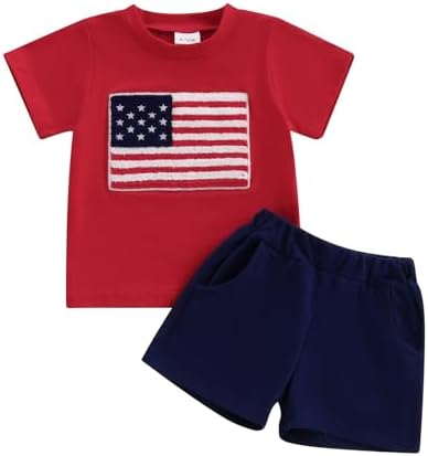 4th of July Toddler Boy Outfit Set American Flag T-Shirt Shorts