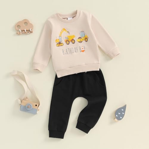 Pudcocos Excavator Construction Toddler Set Stretchy Pullover and collusion Joggers