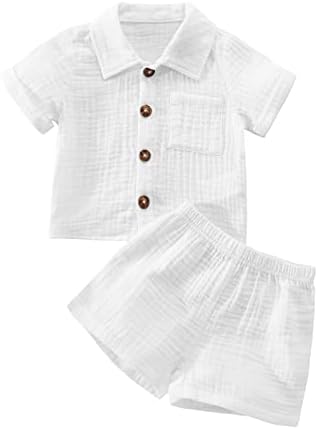 SHIBAOZI Toddler Boy Summer Outfit 2PCS Button-Down Shirt Shorts with Pockets