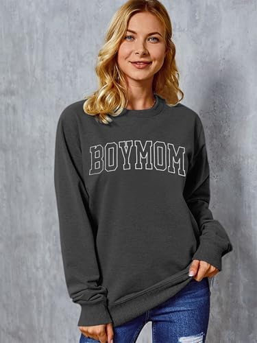 Boy Mom Sweatshirt for Women - Embroidered Fashionable Mama Hoodie