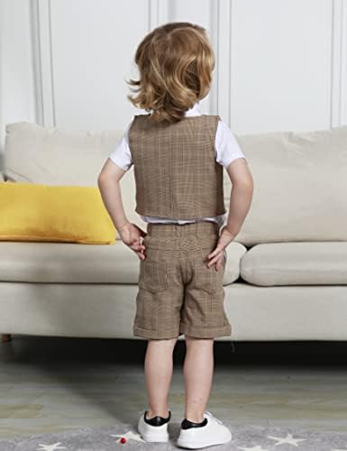 Bright Plaid Vest Toddler Outfit Gentlemans Set for Boys with Bow Tie