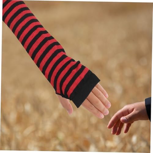 Cute Striped Fingerless Gloves Long Arm Warmers for Women Winter Protection