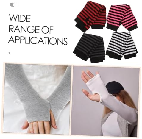 VANZACK Womens Knitted Fingerless Gloves with Striped Design