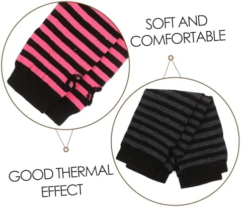 VANZACK Womens Knitted Fingerless Gloves with Striped Design