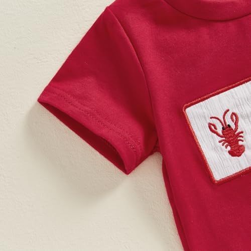 Crawfish Outfit Set Toddler Boy lobster embroidery fishing t shirt