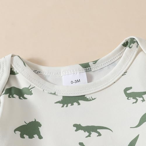 Newborn Baby Boy Fall Outfit Dinosaur Print 3 Piece Set