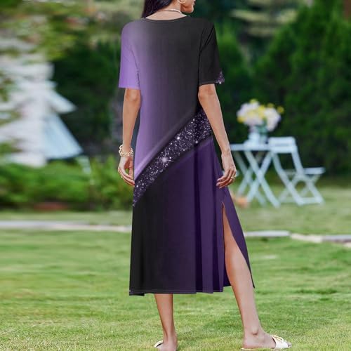Womens Summer Maxi Tshirt Dress with Slit Hem and Floral Print 1