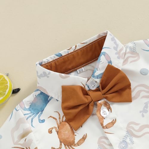 Licupiee Toddler Boys Ocean Print Shorts Set 2Pcs Crab Turtle Summer Outfits