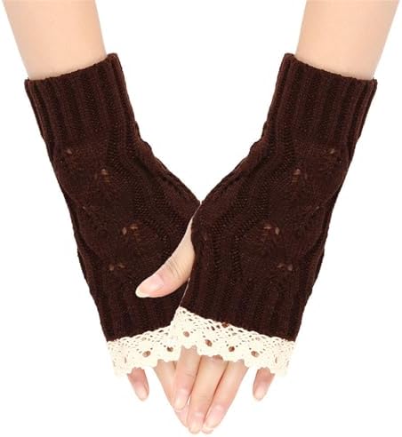 Knit Arm Warmer Womens Gloves - Splicing Lace Design Waterproof Touchscreen Ergonomic Fit