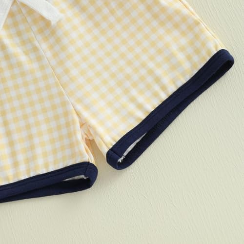 Toddler Baby Boy Summer Plaid Shorts Set with Duck Embroidery