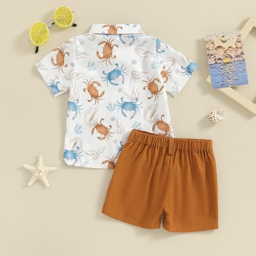 Licupiee Toddler Boys Ocean Print Shorts Set 2Pcs Crab Turtle Summer Outfits
