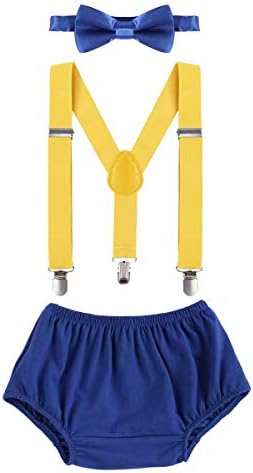 Infant Boy Birthday Cake Smash Set - Y-Back Suspenders and Bow Tie