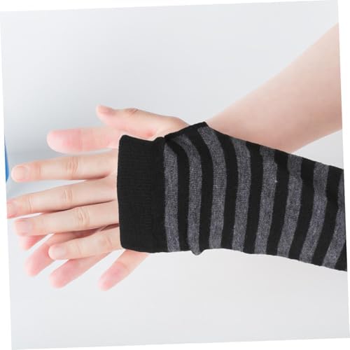 Cute Striped Fingerless Gloves Long Arm Warmers for Women Winter Protection
