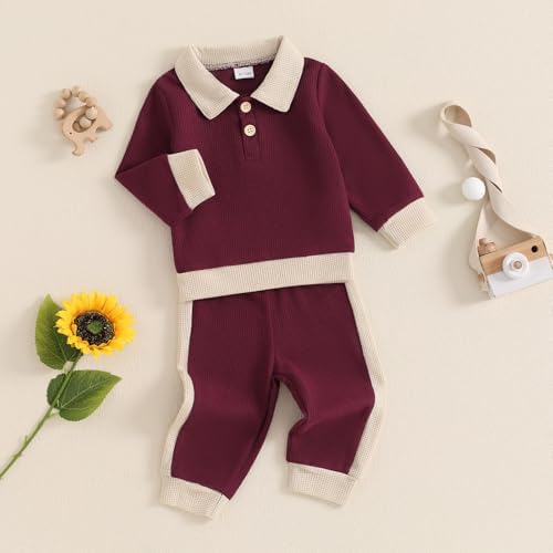 Meiweileya Toddler Essentials Waffle Knit Patchwork Polo Set