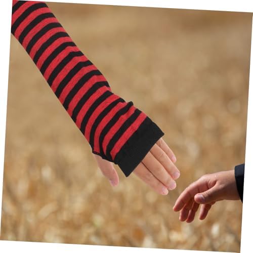 Winter Long Fingerless Gloves for Women with Stripe Design