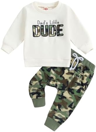 Baby Boys Pants Set Camouflage Sweatshirt with Long Sleeve Embroidery Letters