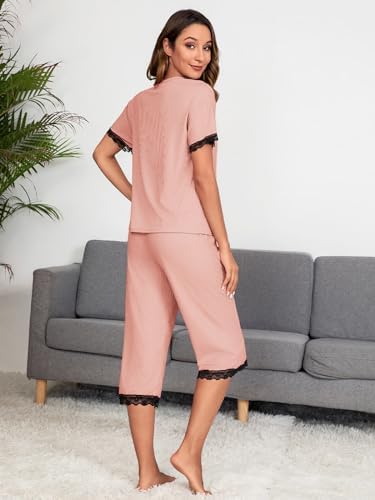 POKWAI Womens Pajama Set Sleepwear Stylish Comfortable Night clothes