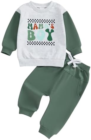 Cute Fall Winter Toddler Boy Outfit Funny Letter Print Sweatshirt Pants Set