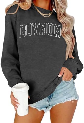 Boy Mom Sweatshirt for Women - Embroidered Fashionable Mama Hoodie