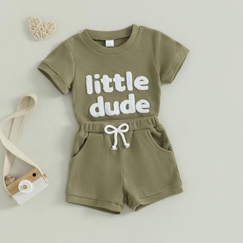 MERSARIPHY Newborn Boy Summer Waffle Knit Romper Set