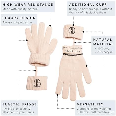 VonShults Merino Wool Winter Gloves Elastic Stylish for Men Women