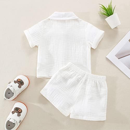 SHIBAOZI Toddler Boy Summer Outfit 2PCS Button-Down Shirt Shorts with Pockets