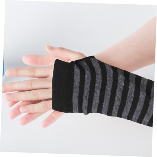 Winter Long Fingerless Gloves for Women with Stripe Design