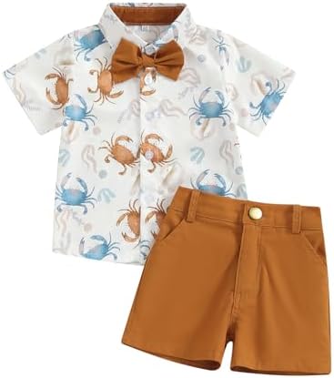 Licupiee Toddler Boys Ocean Print Shorts Set 2Pcs Crab Turtle Summer Outfits