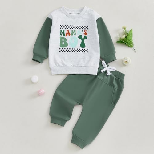 Cute Fall Winter Toddler Boy Outfit Funny Letter Print Sweatshirt Pants Set