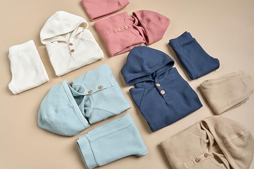2-Piece Baby Set - Waffle Hoodie Pants Stretchy Cozy