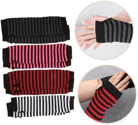 Winter Long Fingerless Gloves for Women with Stripe Design
