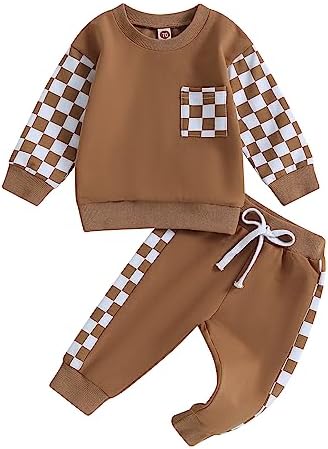 Cutie Toddler Boy Fall Outfit Soft Elastic Crewneck Pants Set
