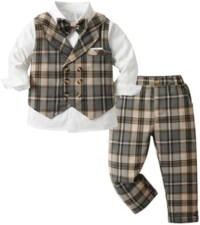 Pure Milk Toddler Boys Fake Vest Outfit Set 3 Pieces