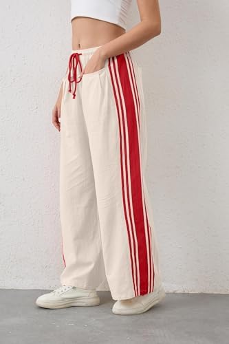 MISSACTIVER Womens Side Striped Wide Leg High Rise Sweatpants