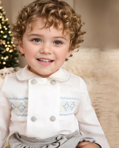 Twoflower Toddler Boy Smocked Outfit - Unique Fall Long Sleeve Shirts for Boys