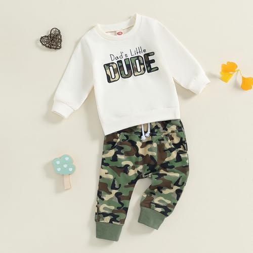 Baby Boys Pants Set Camouflage Sweatshirt with Long Sleeve Embroidery Letters