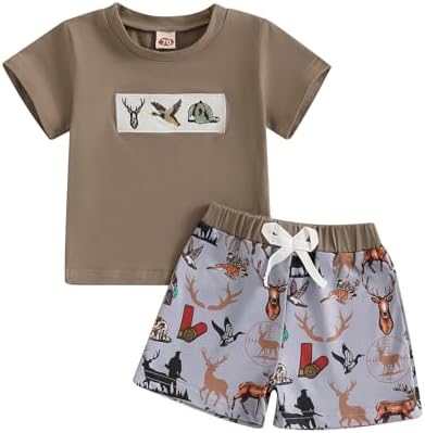 TODDLER BOY SUMMER OUTFIT HUNTING HUNTING DUCK DEER STDX CLOTHES SET