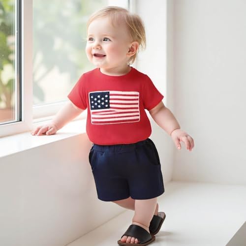 4th of July Toddler Boy Outfit Set American Flag T-Shirt Shorts
