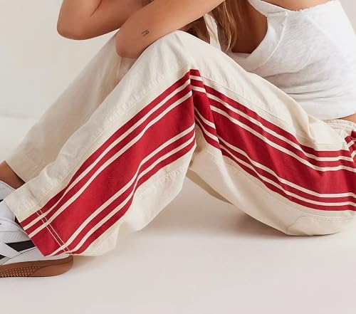 MISSACTIVER Womens Side Striped Wide Leg High Rise Sweatpants